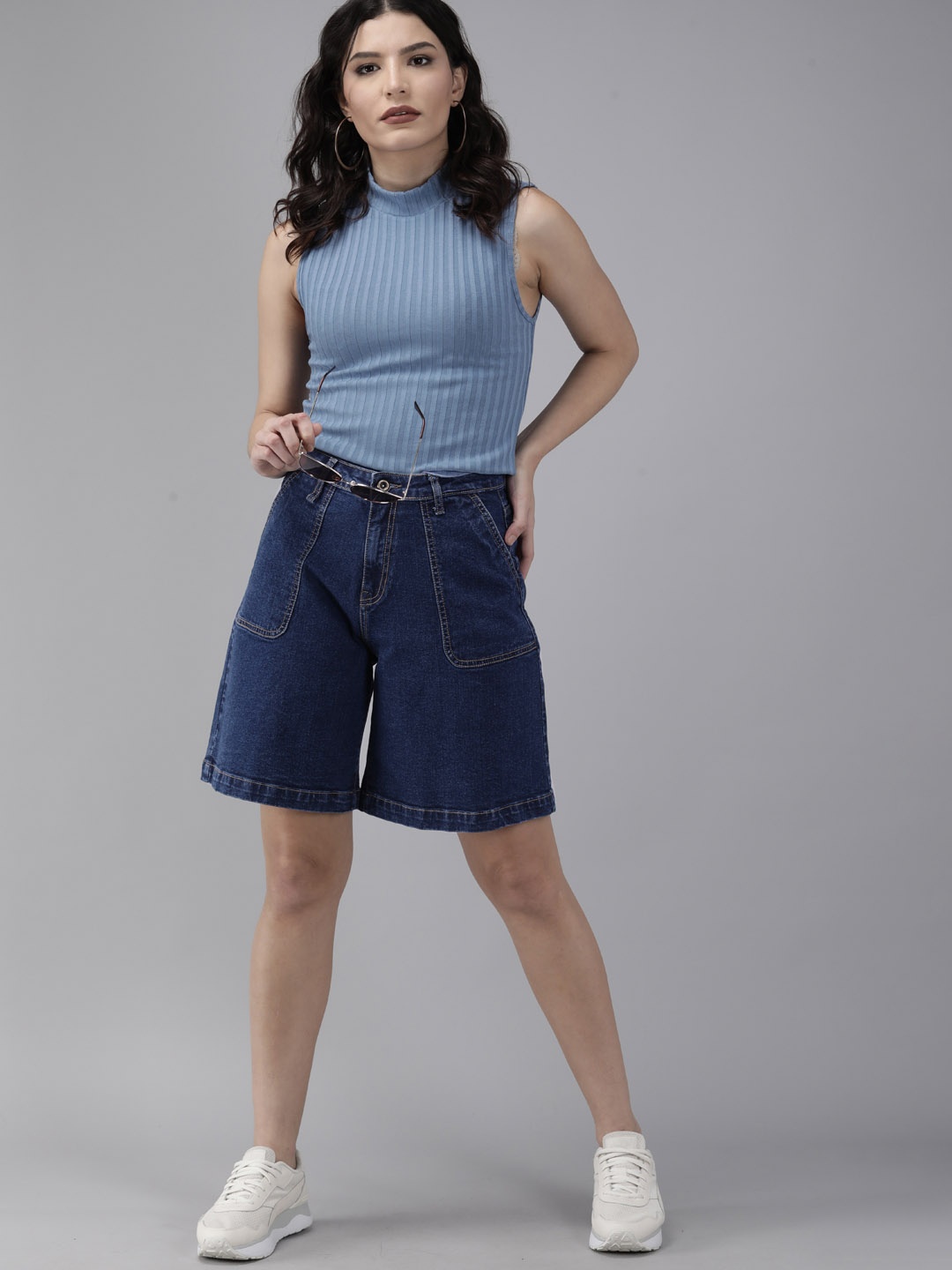 

Roadster Women Navy Blue Denim Shorts