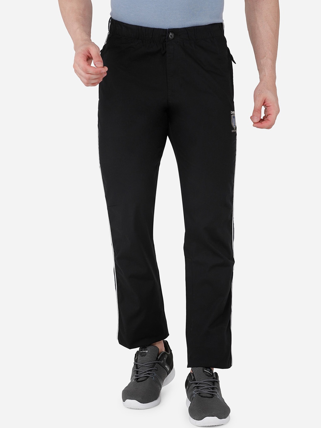

beevee Men Black Narrow-Fit Pure Cotton Track Pants
