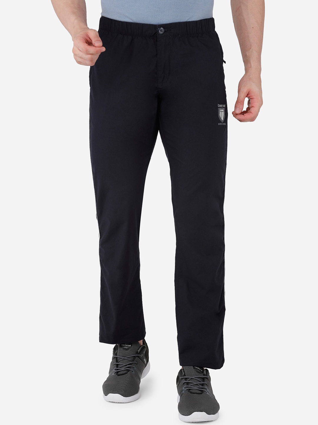

beevee Men Navy Blue Solid Narrow-Fit Pure Cotton Track Pants