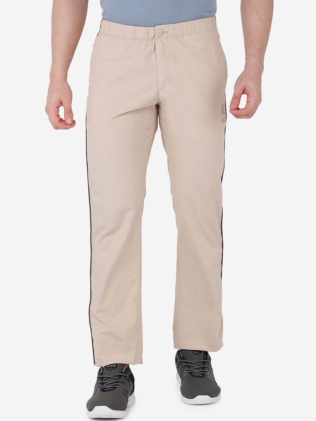 

beevee Men Beige Solid Pure Cotton Track Pants