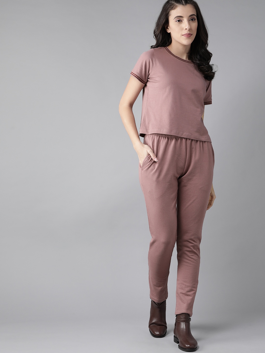 

Roadster Women Mauve Pure Cotton T-shirt with Pyjamas