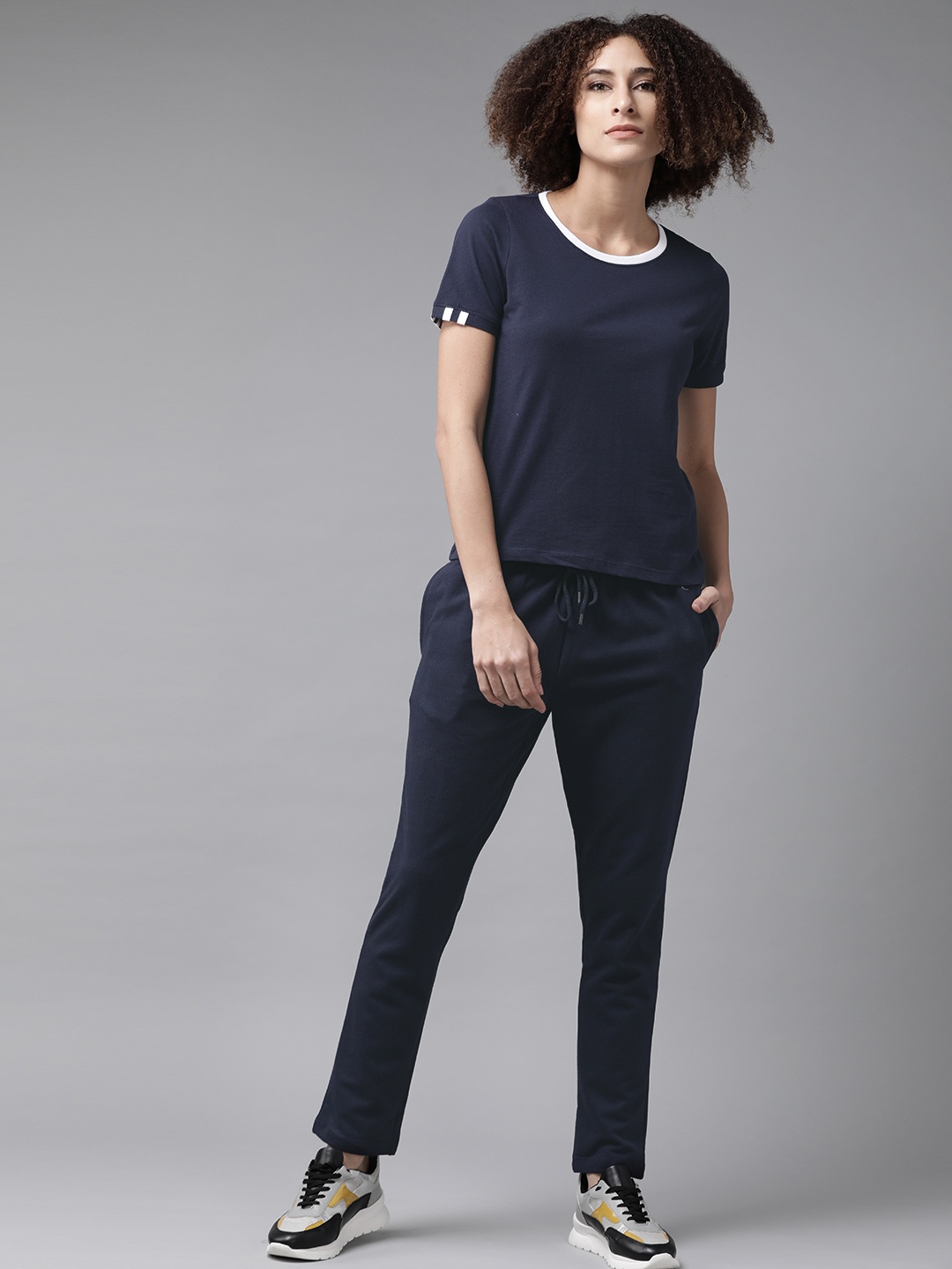 

Roadster Women Navy Blue Solid Pure Cotton Co-Ord Set