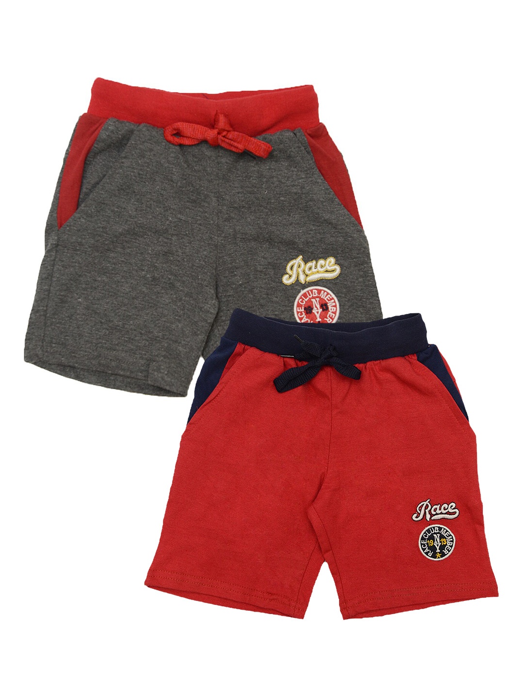 

TINY HUG Boys Pack Of 2 Red & Grey Colourblocked Mid-Rise Regular Shorts