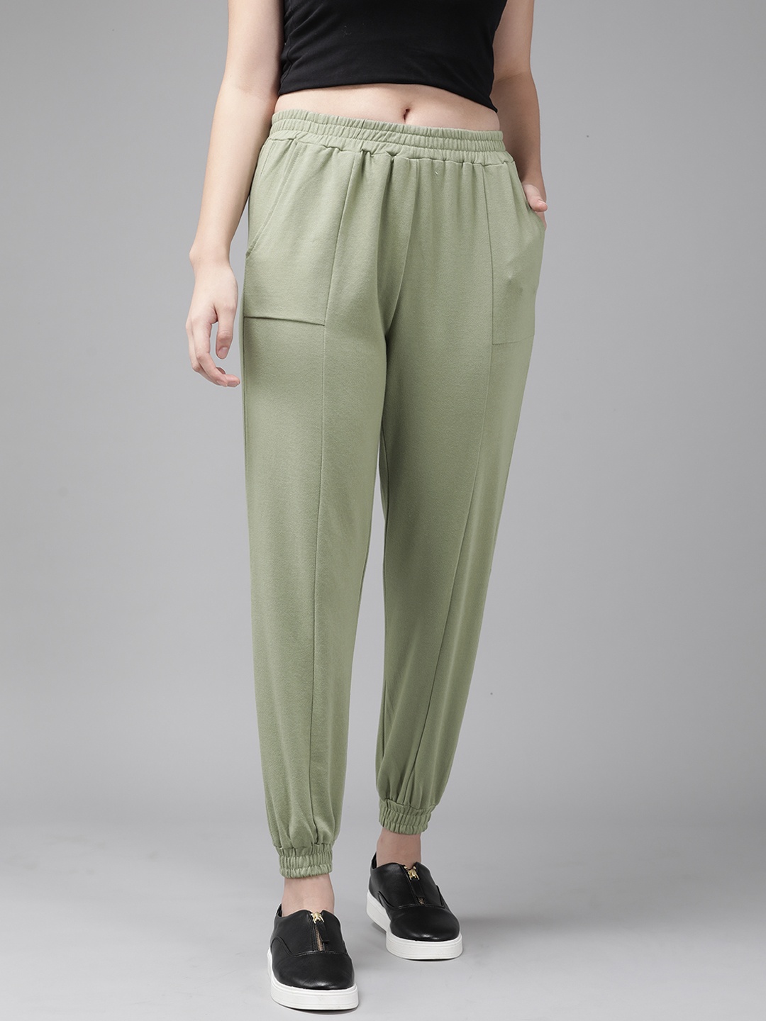 

Roadster Women Olive Green Solid Cotton Joggers