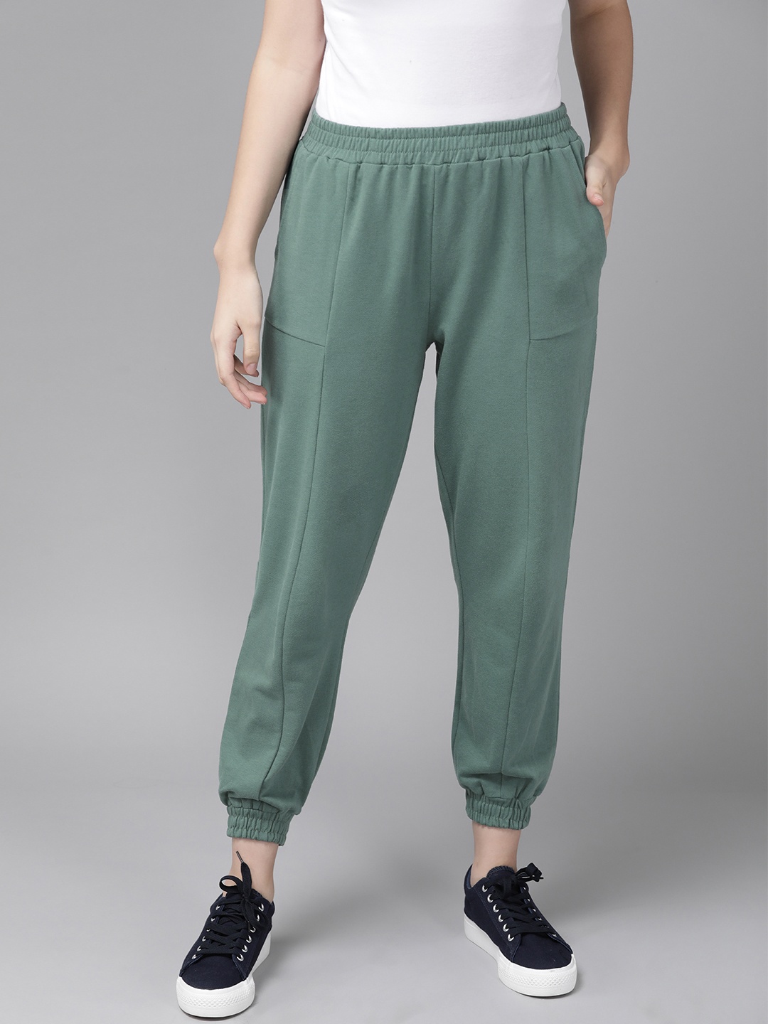 

Roadster Women Green Solid Cotton Joggers