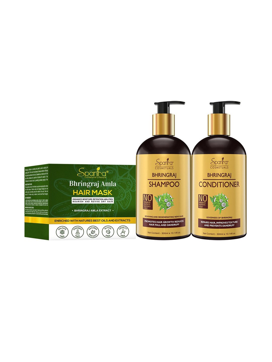 

Spantra Bhringraj Shampoo & Conditioner with Hair Mask, Brown