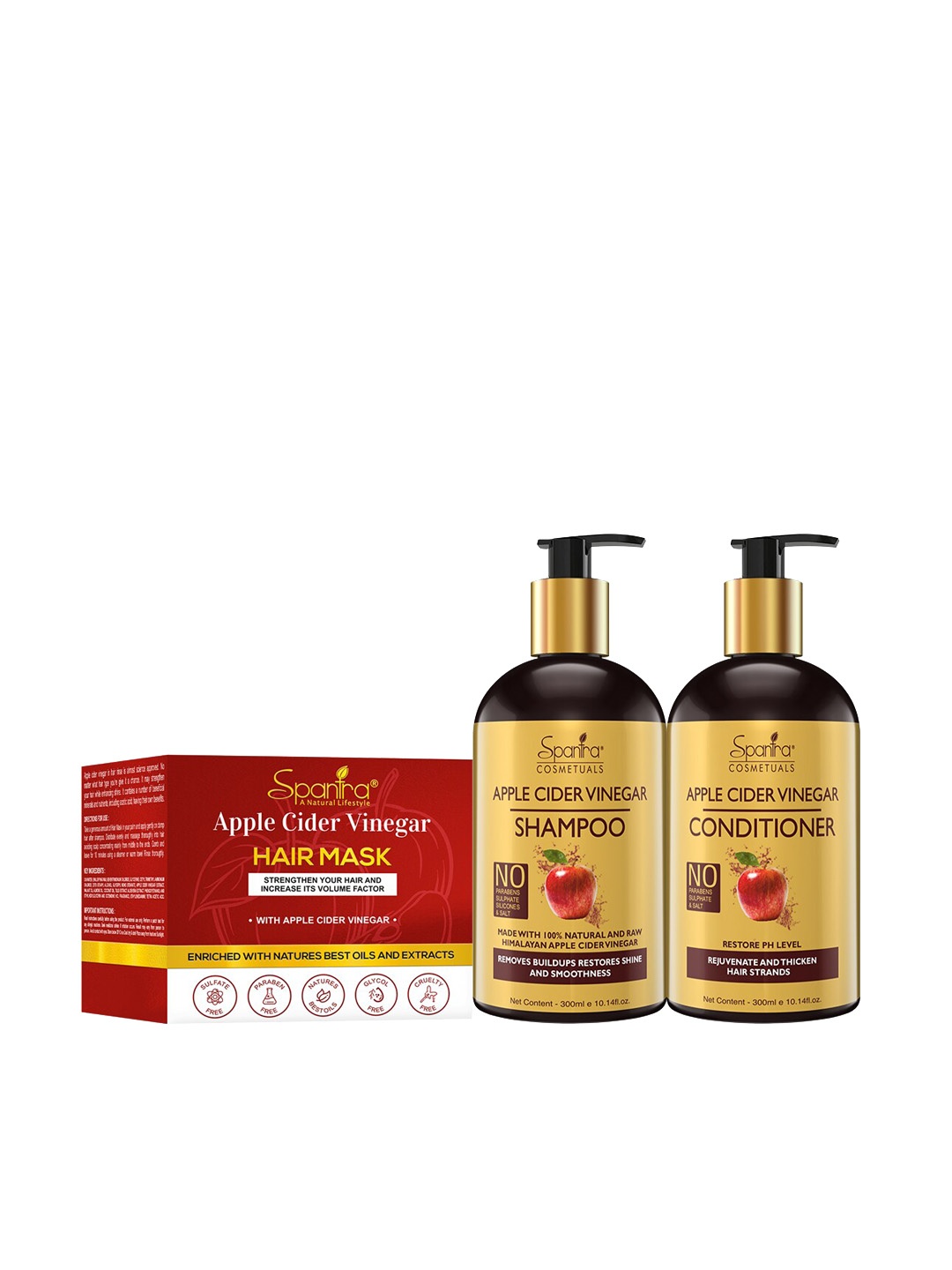 

Spantra Apple Cider Vinegar Shampoo & Conditioner with Hair Mask, Brown