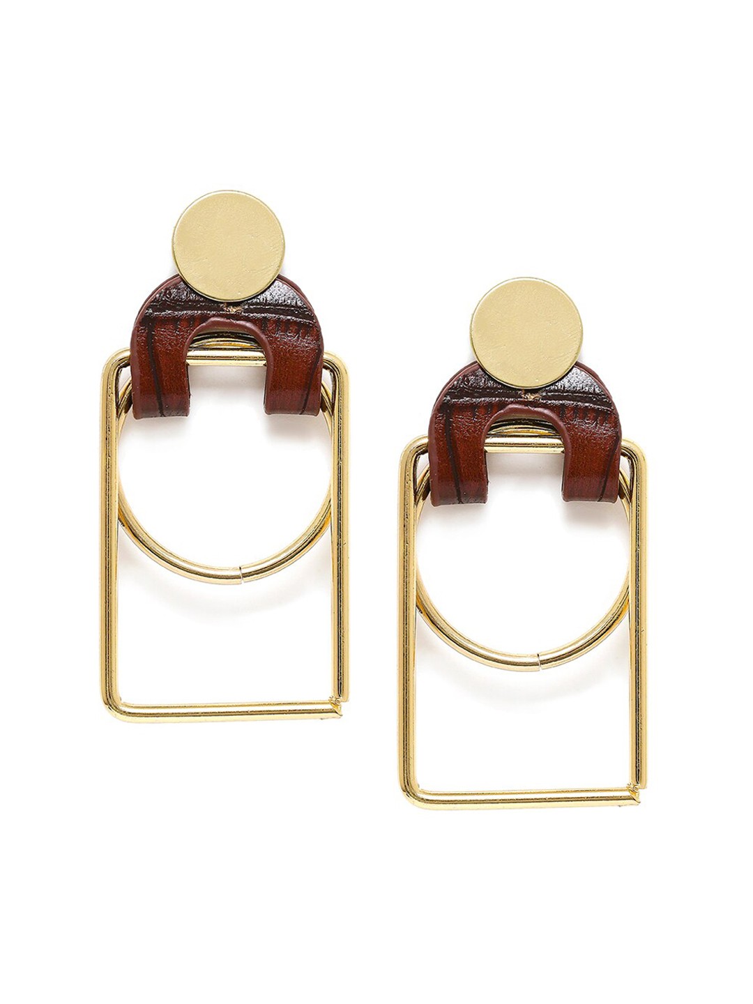 

Blisscovered Gold-Toned & Brown Contemporary Drop Earrings