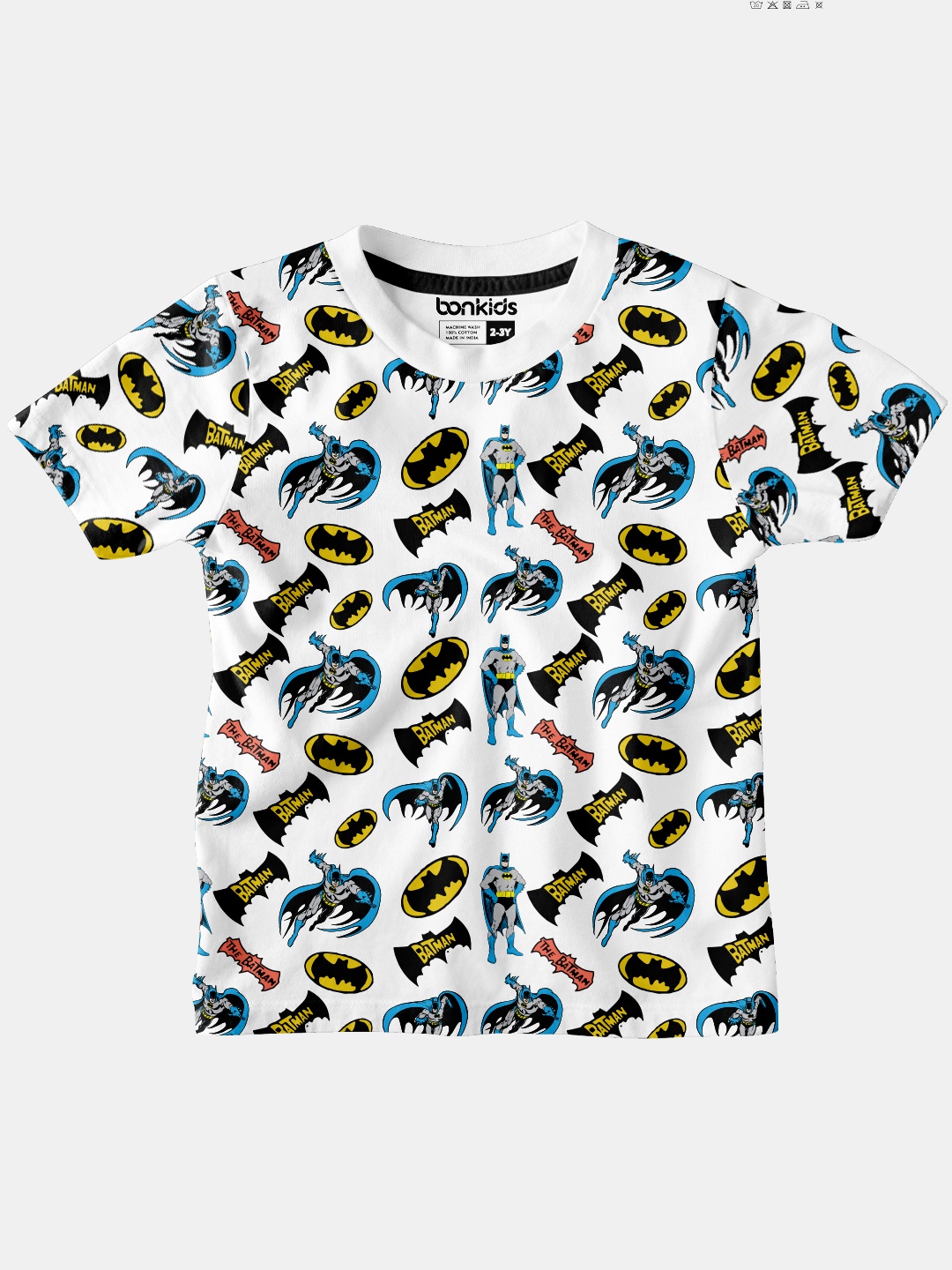 

BONKIDS Boys White Yellow Batman Printed Slim Fit Cotton Pure Cotton T-shirt