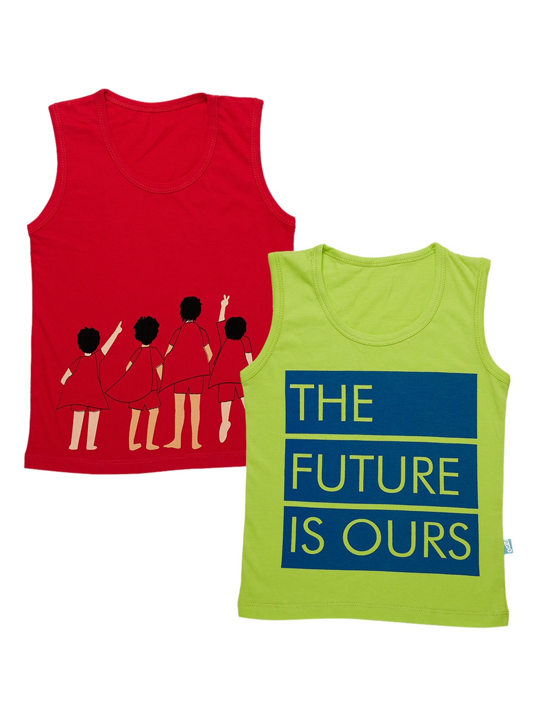 

You Got Plan B Boys Pack Of 2 Printed Pure Cotton Innerwear Vests, Red
