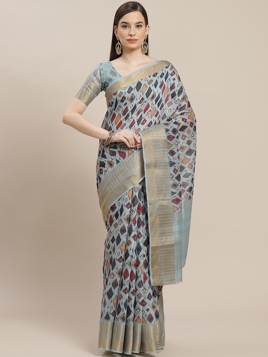 

SHANGRILA Blue & Yellow Printed Saree