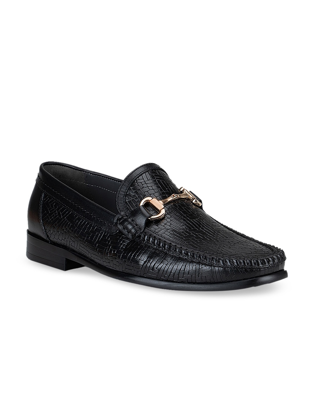 

ROSSO BRUNELLO Men Black Textured Leather Formal Loafers