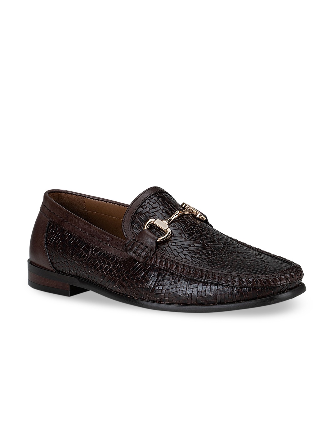 

ROSSO BRUNELLO Men Brown Textured Formal Leather Loafers