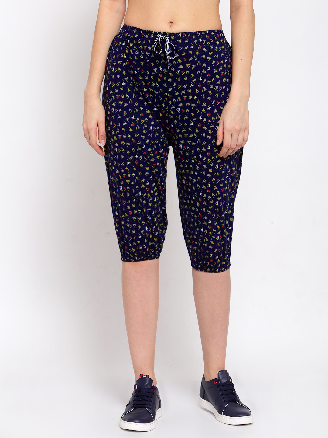 

KLOTTHE Women Printed Capris, Navy blue