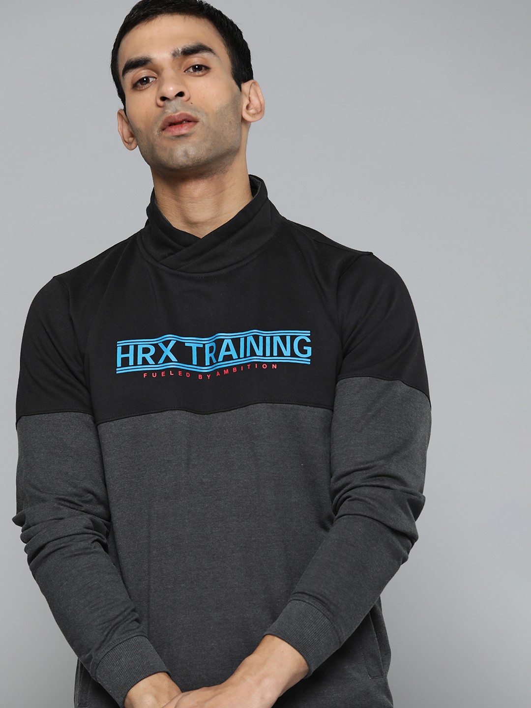 

HRX by Hrithik Roshan Training Men Black & Anthra Melange Rapid-Dry Colourblock Sweatshirt
