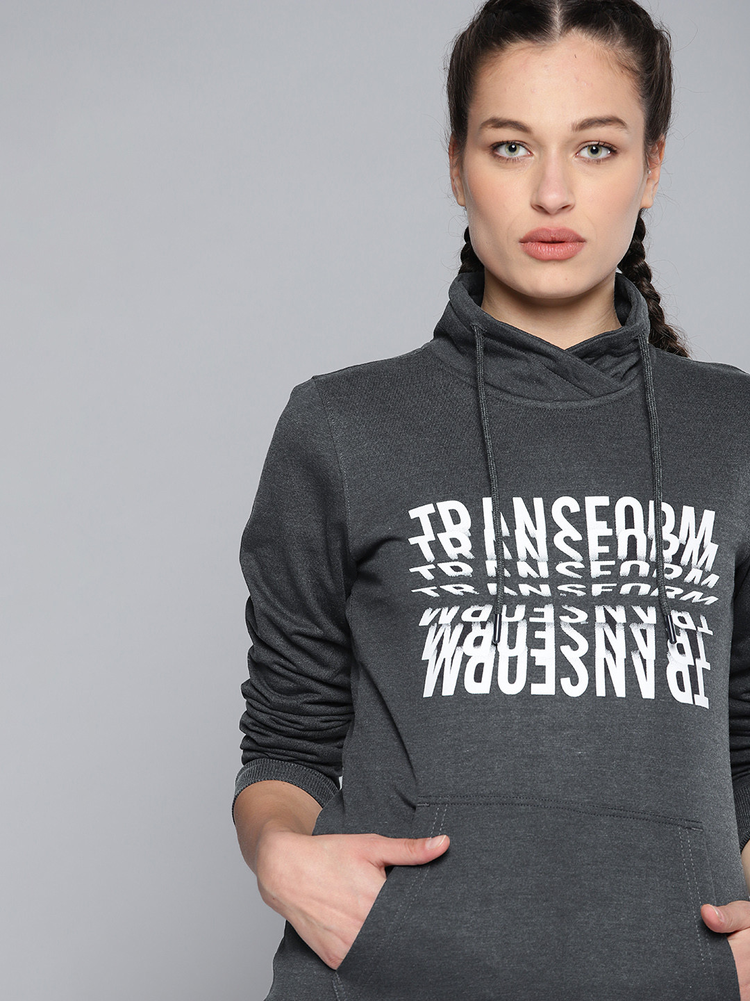 

HRX by Hrithik Roshan Women Charcoal Printed Sweatshirt