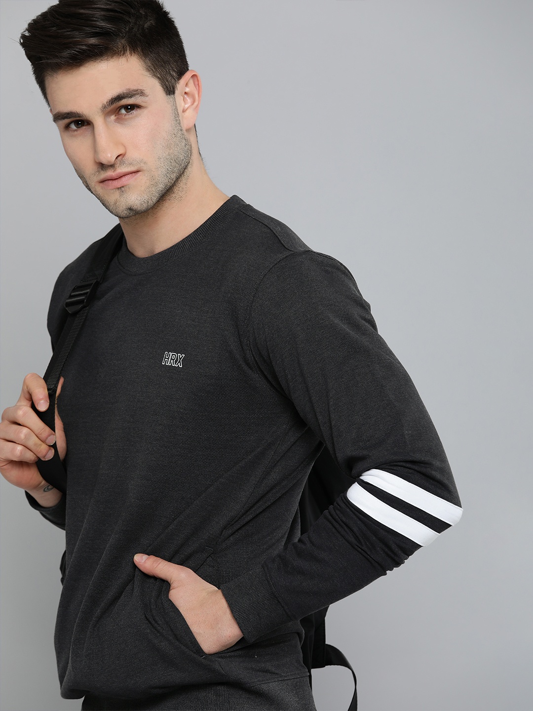 

HRX by Hrithik Roshan Lifestyle Men Charcoal Grey Bio-Wash Solid Sweatshirt