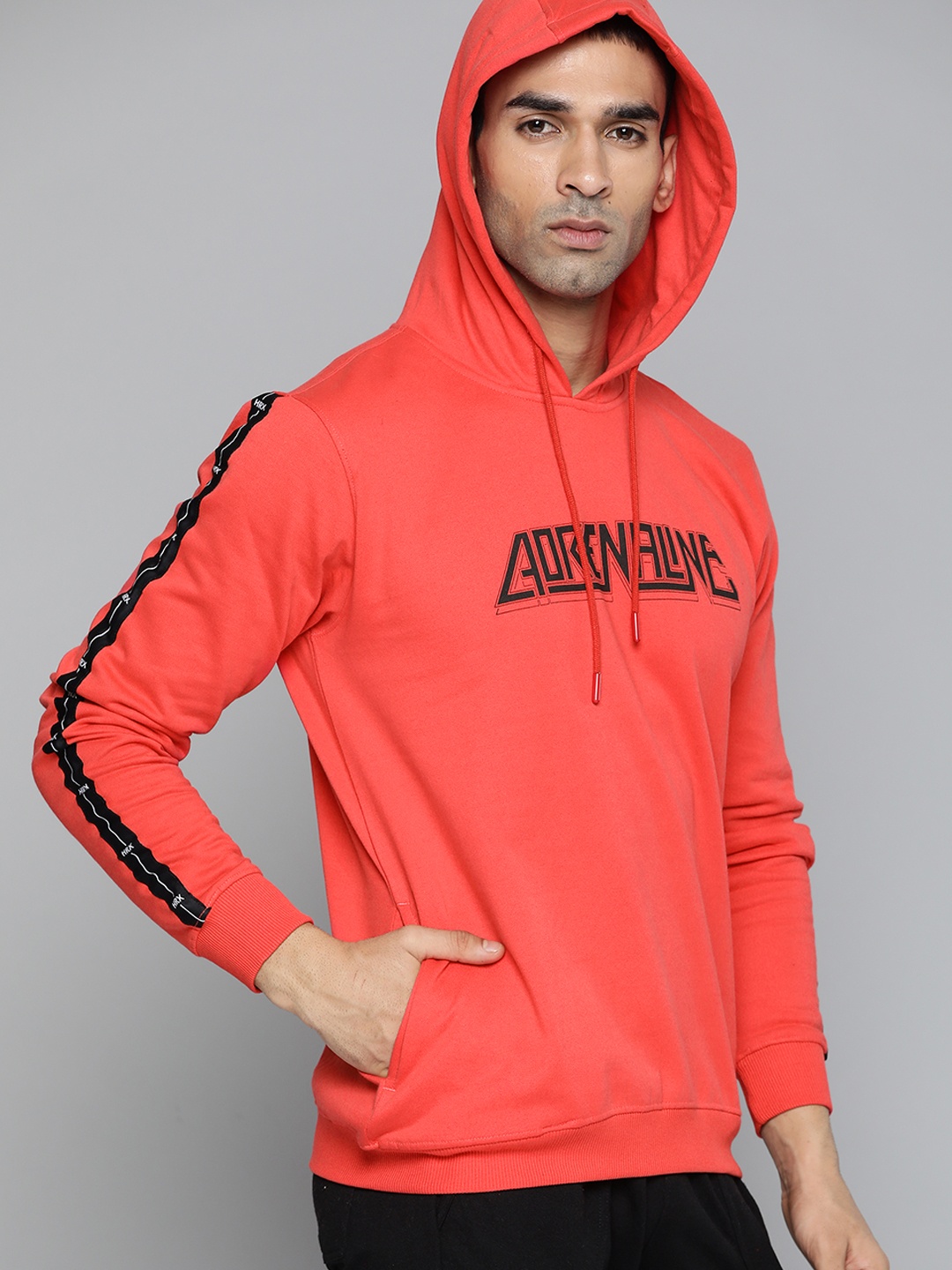 

HRX by Hrithik Roshan Men Pink & Black Typography Print Hooded Sweatshirt