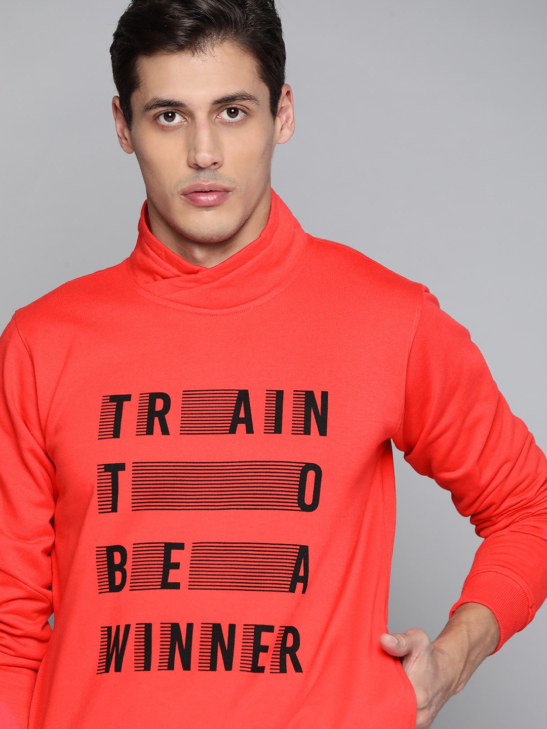 

HRX by Hrithik Roshan Men Coral Red & Black Printed Sweatshirt