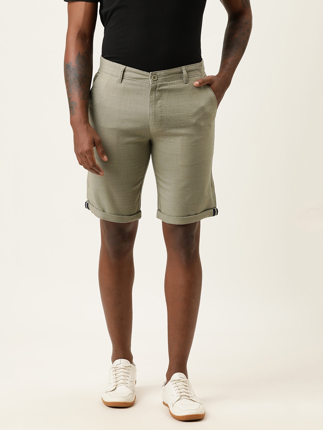 

IVOC Men Khaki Slim Fit Mid-Rise Regular Shorts