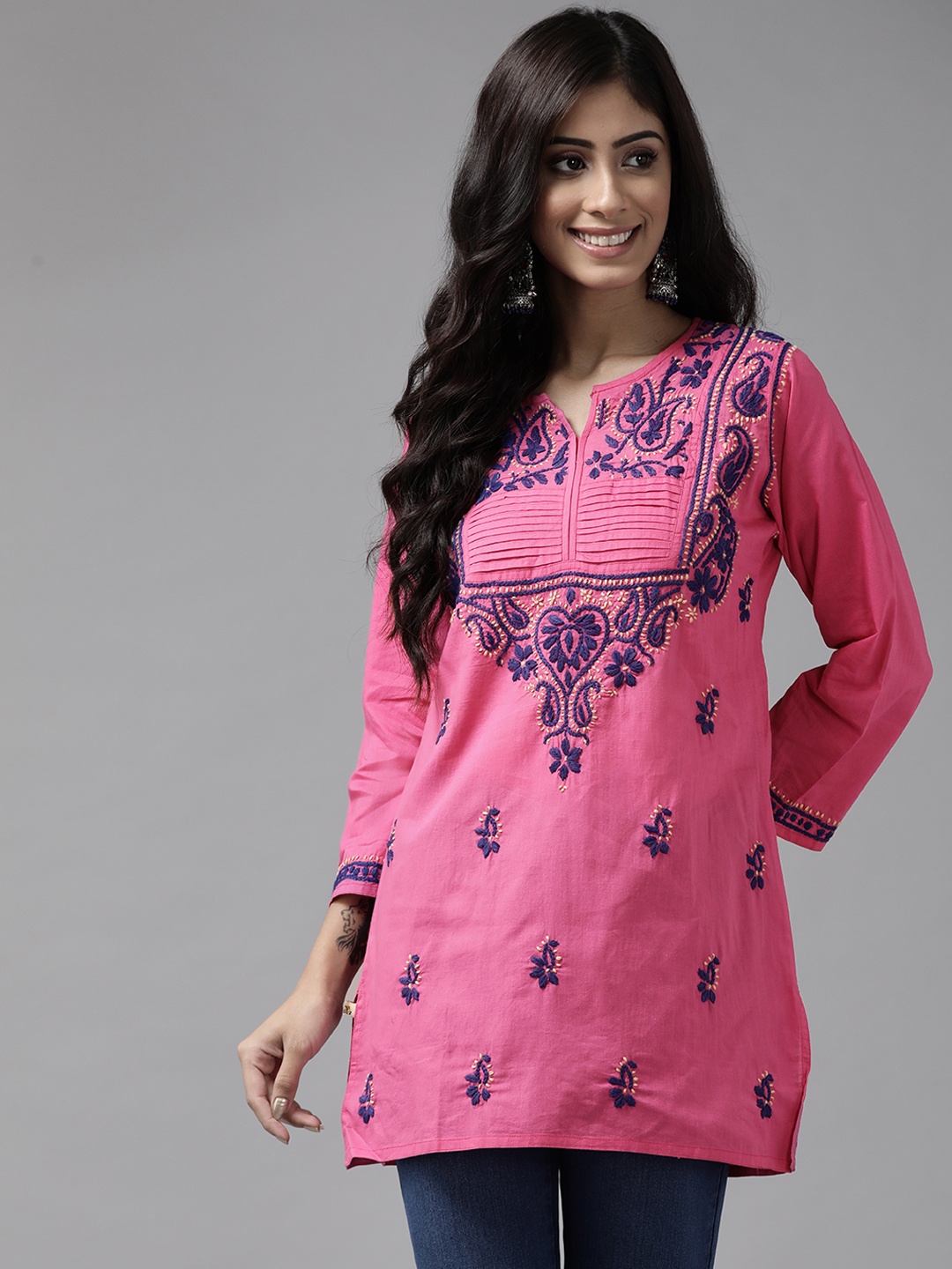 

ADA Pink & Blue Sustainable Ethnic Motifs Chikankari Kurti