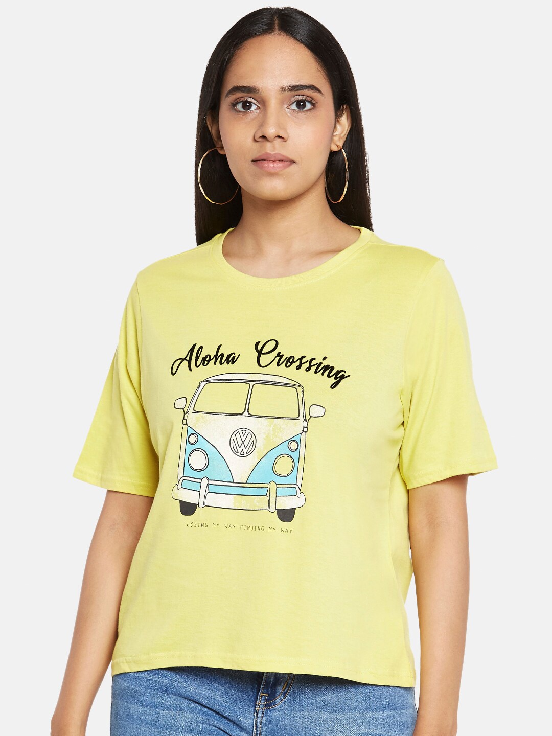 

People Women Mustard Yellow Printed T-shirt