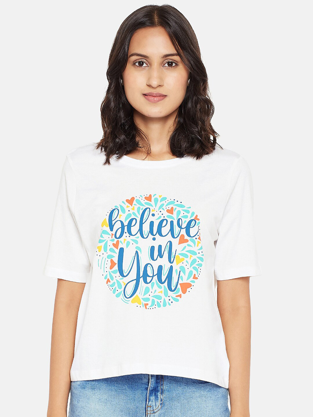 

People Women White Pure Cotton Typography Printed Pure Cotton T-shirt