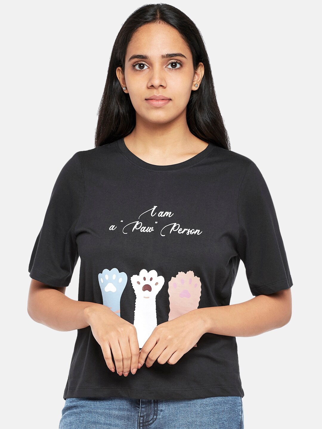 

People Women Black Printed T-shirt