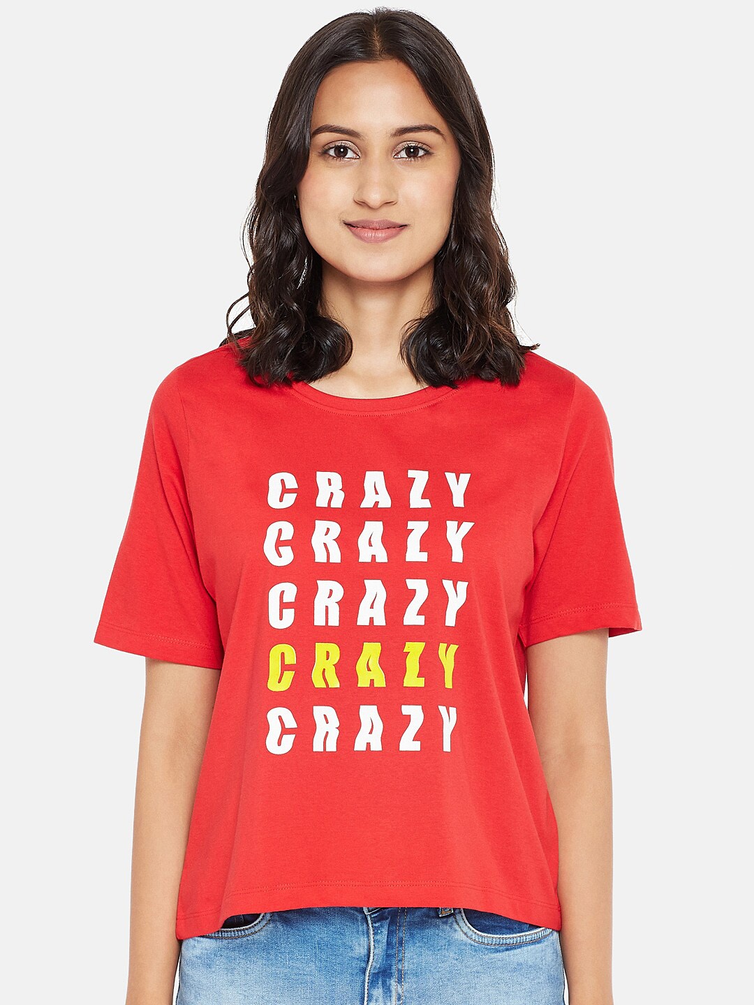 

People Women Red Typography Printed Pure Cotton T-shirt