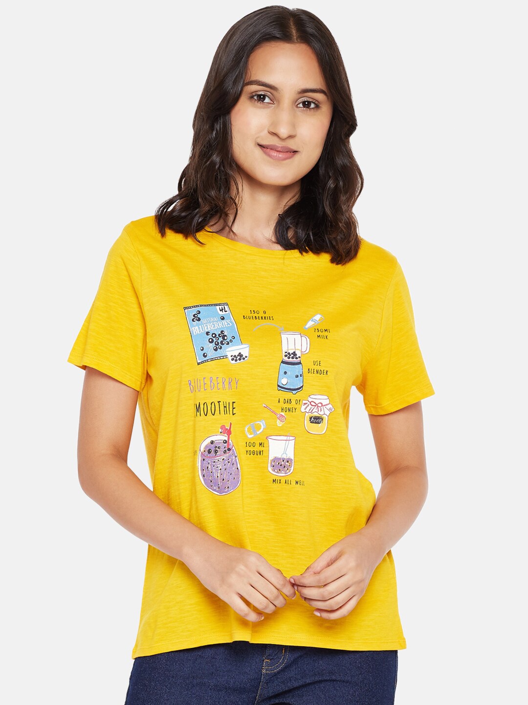 

People Women Yellow Printed T-shirt