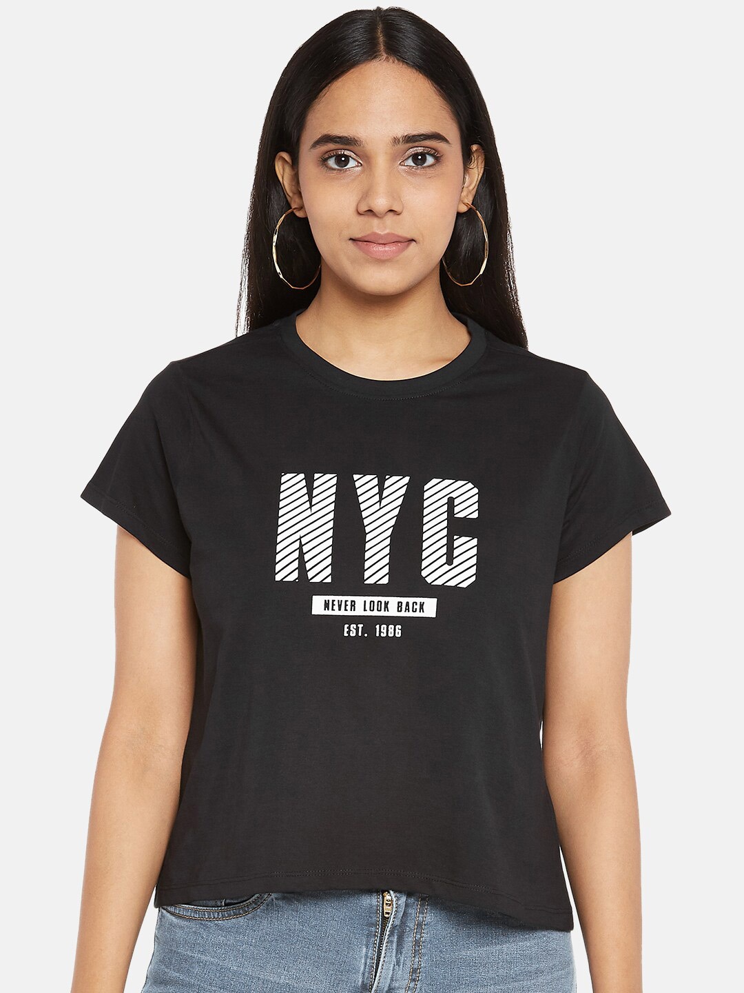 

People Black & White Typography Printed Pure Cotton Top