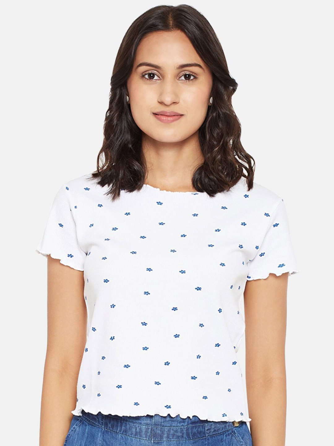 

People White Floral Regular Crop Top