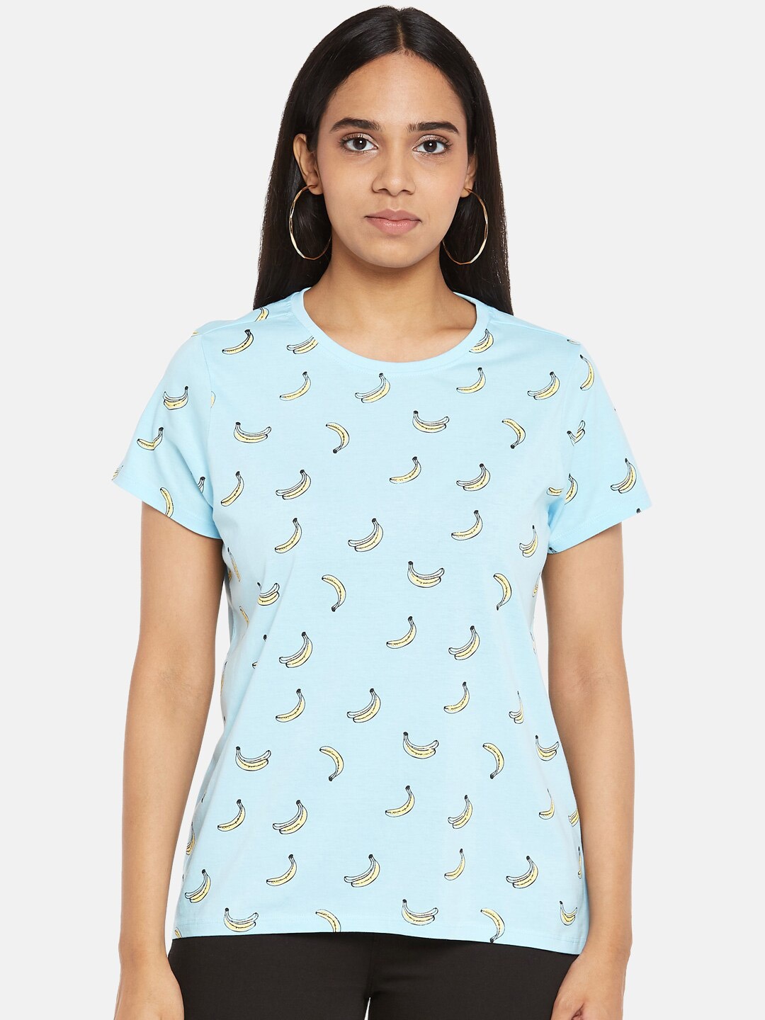 

People Women Blue Printed Pure Cotton T-shirt