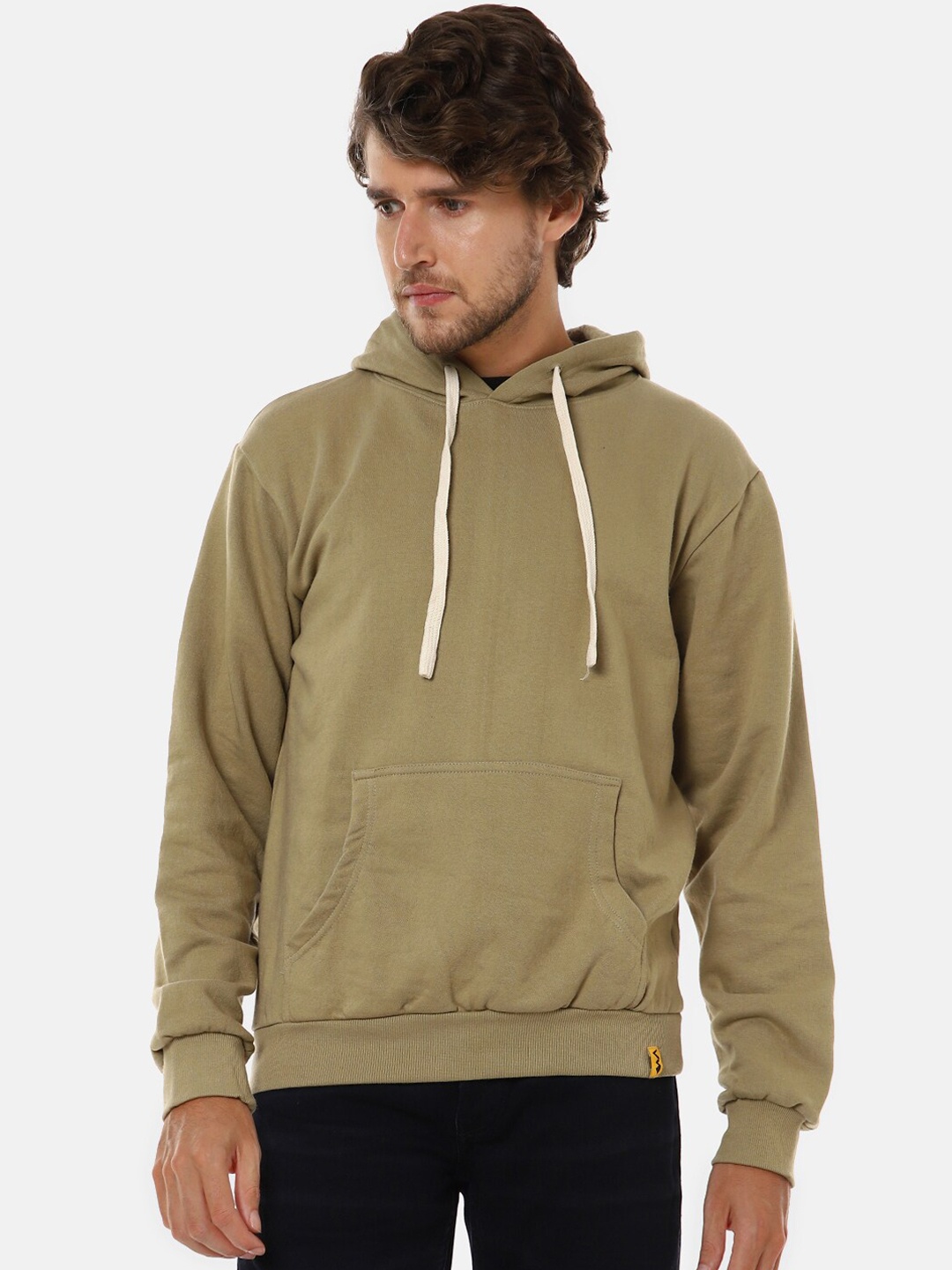 

Campus Sutra Men Olive Green Hooded Sweatshirt