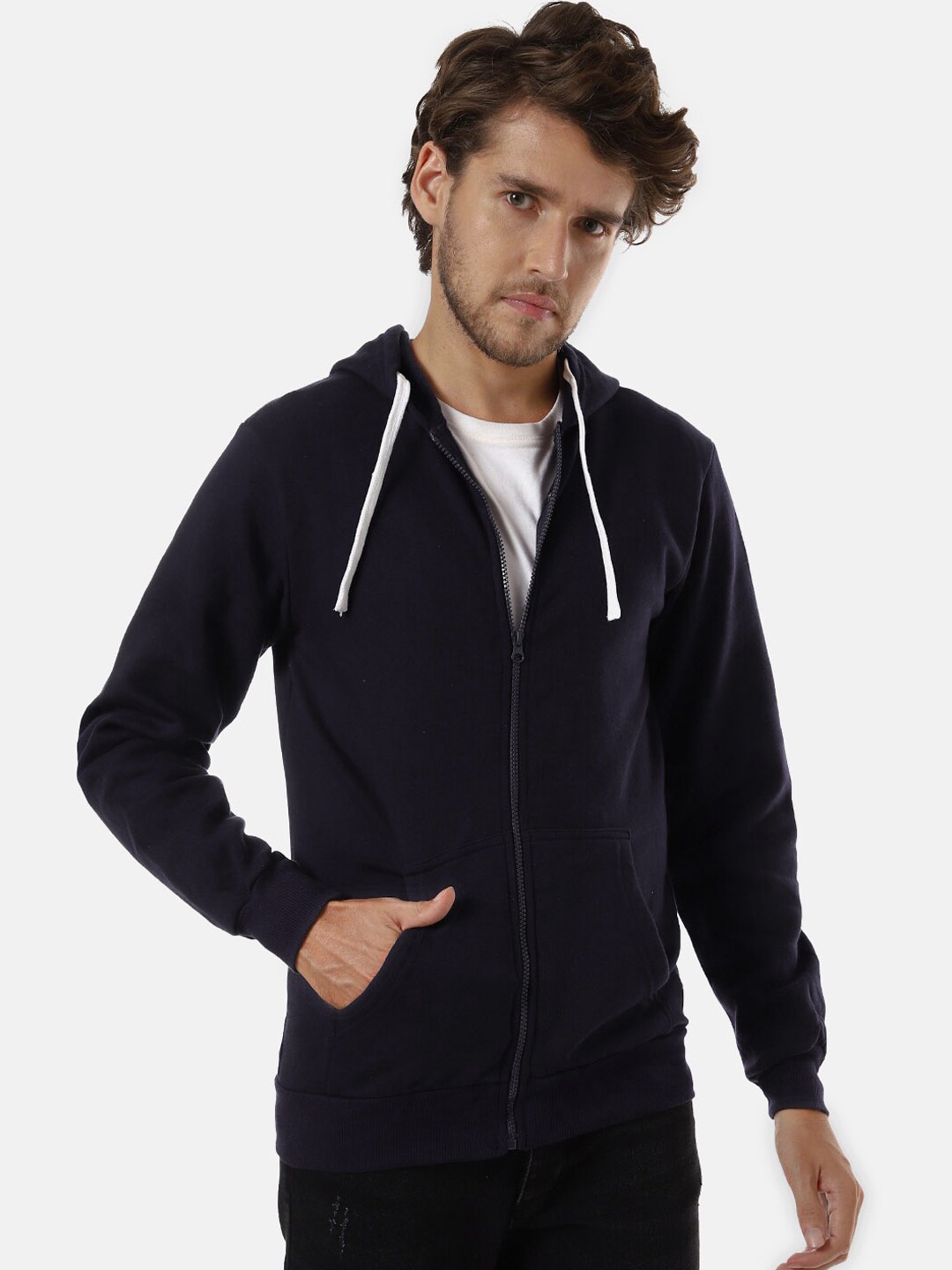 

Campus Sutra Men Navy Blue Hooded Sweatshirt