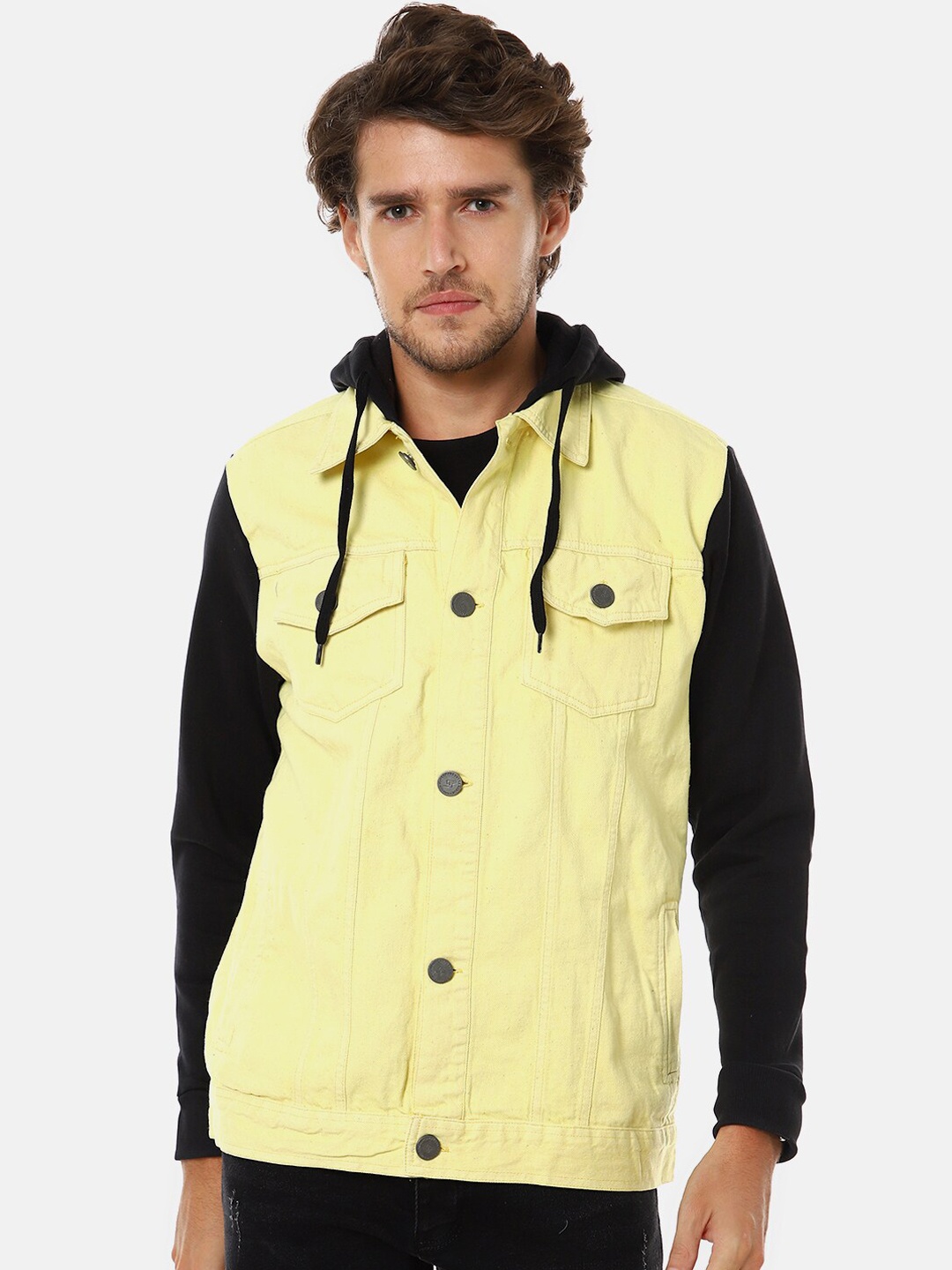 

Campus Sutra Men Yellow & Black Windcheater Jacket