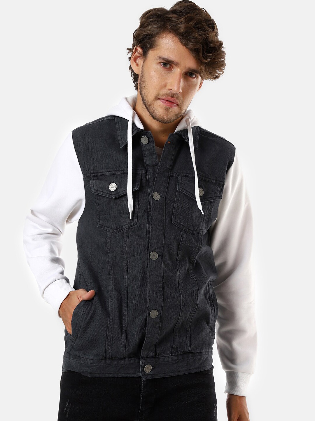 

Campus Sutra Men Charcoal Windcheater Longline Denim Jacket