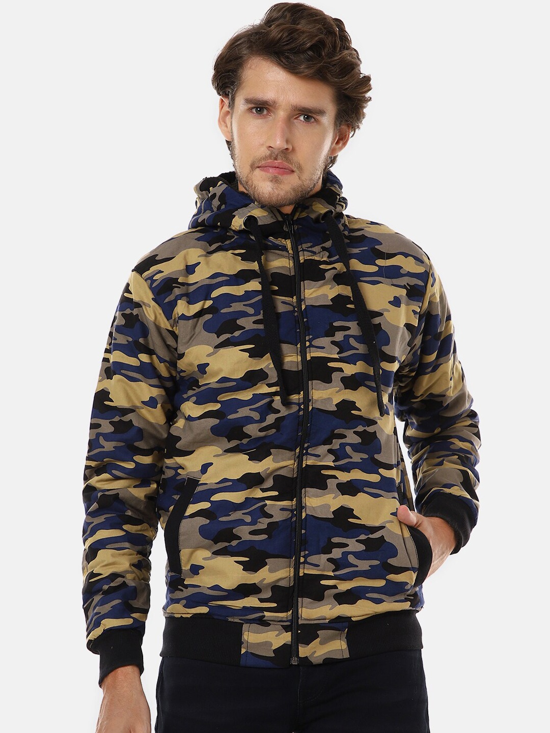 

Campus Sutra Men Brown Camouflage Windcheater Sporty Jacket