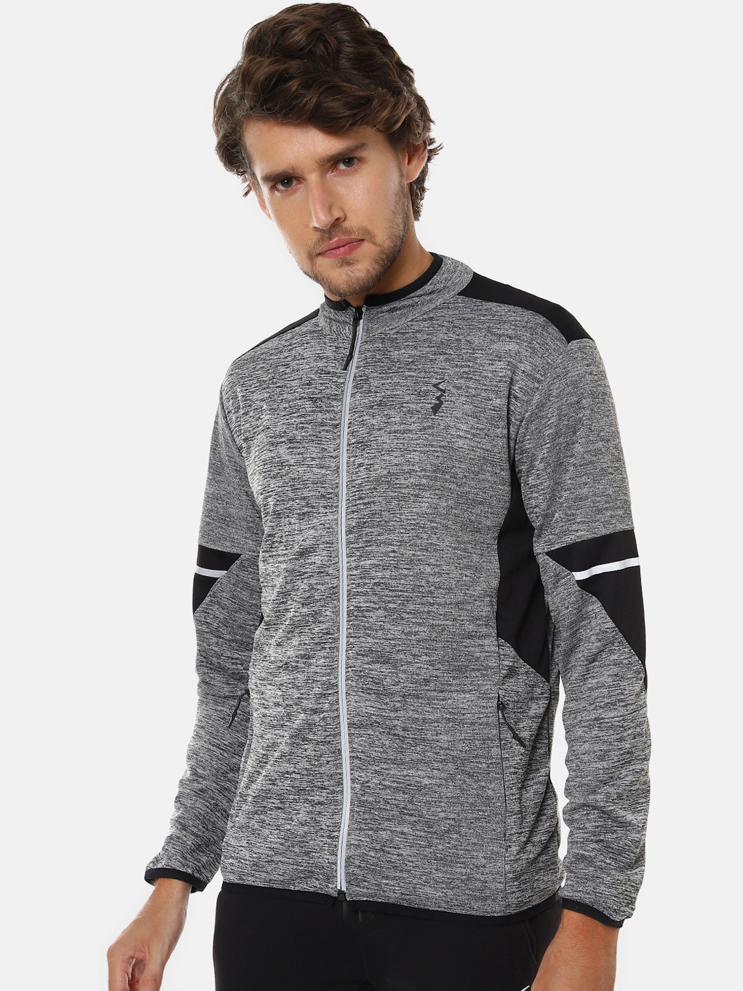 

Campus Sutra Men Grey & Black Windcheater Sporty Jacket