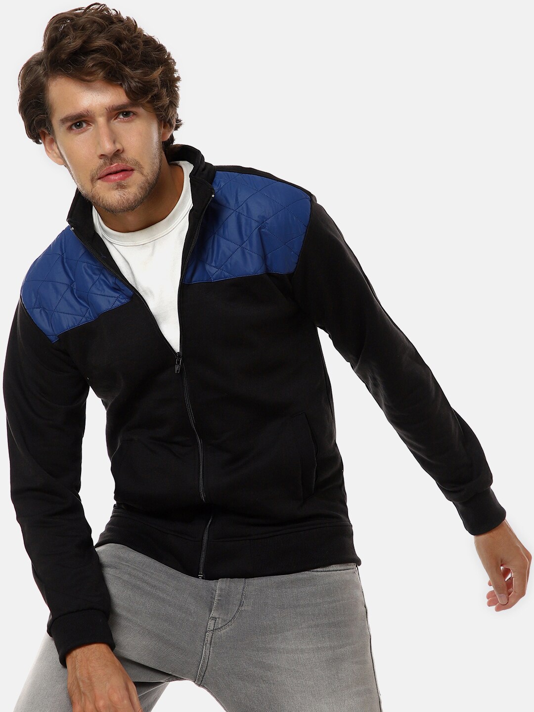 

Campus Sutra Men Black & Blue Colourblocked Windcheater Puffer Jacket