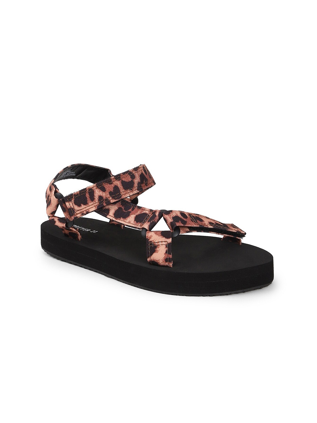 

FOREVER 21 Women Brown Printed Open Toe Flats