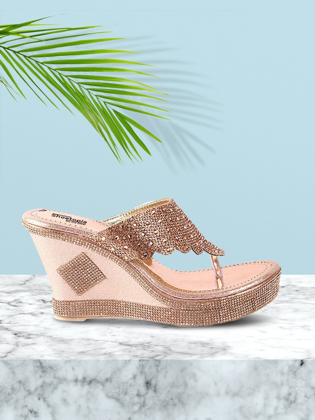 

Shoetopia Pink Embellished Wedge Sandals