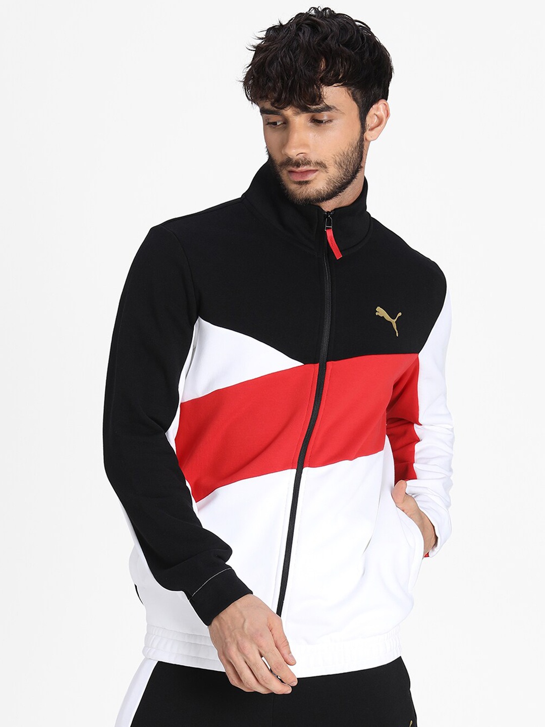 

Puma Men Black Black & Red Colourblocked Track Regular Fit Jacket