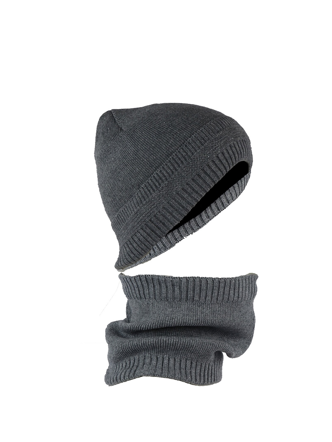 

iSWEVEN Unisex Grey Beanie with Neck Warmer Scarf