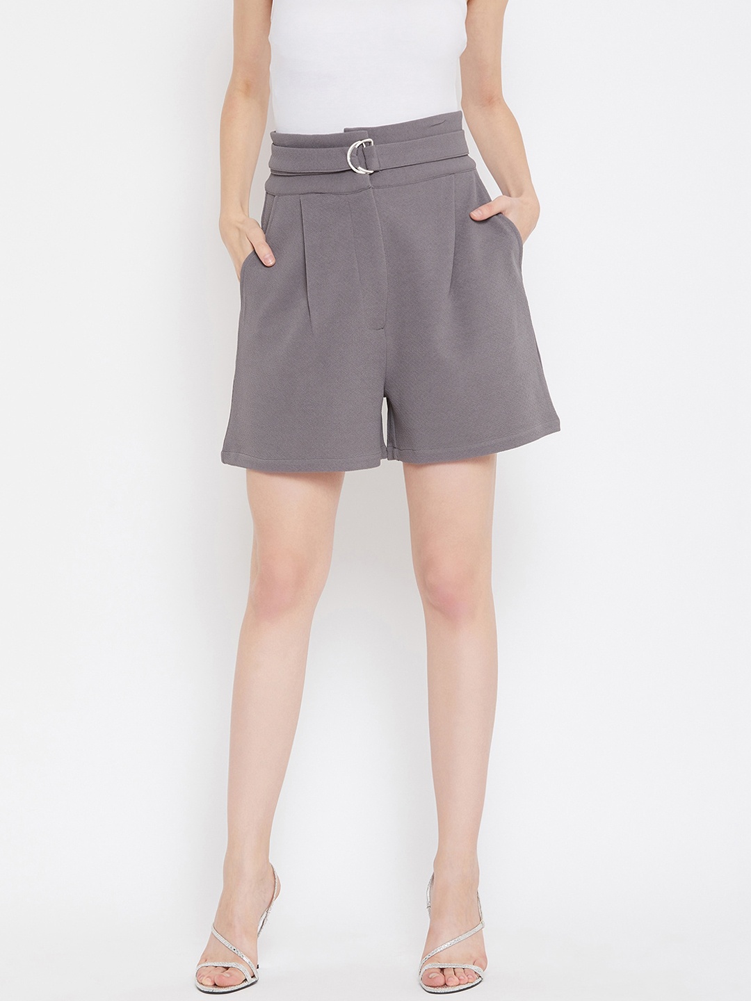 

Zastraa Women Grey High-Rise Regular Shorts