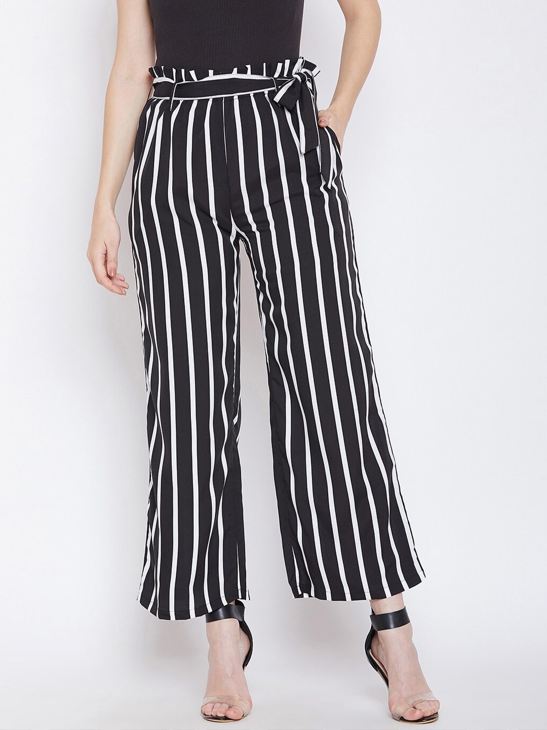 

Zastraa Women Black & White Striped Palazzos