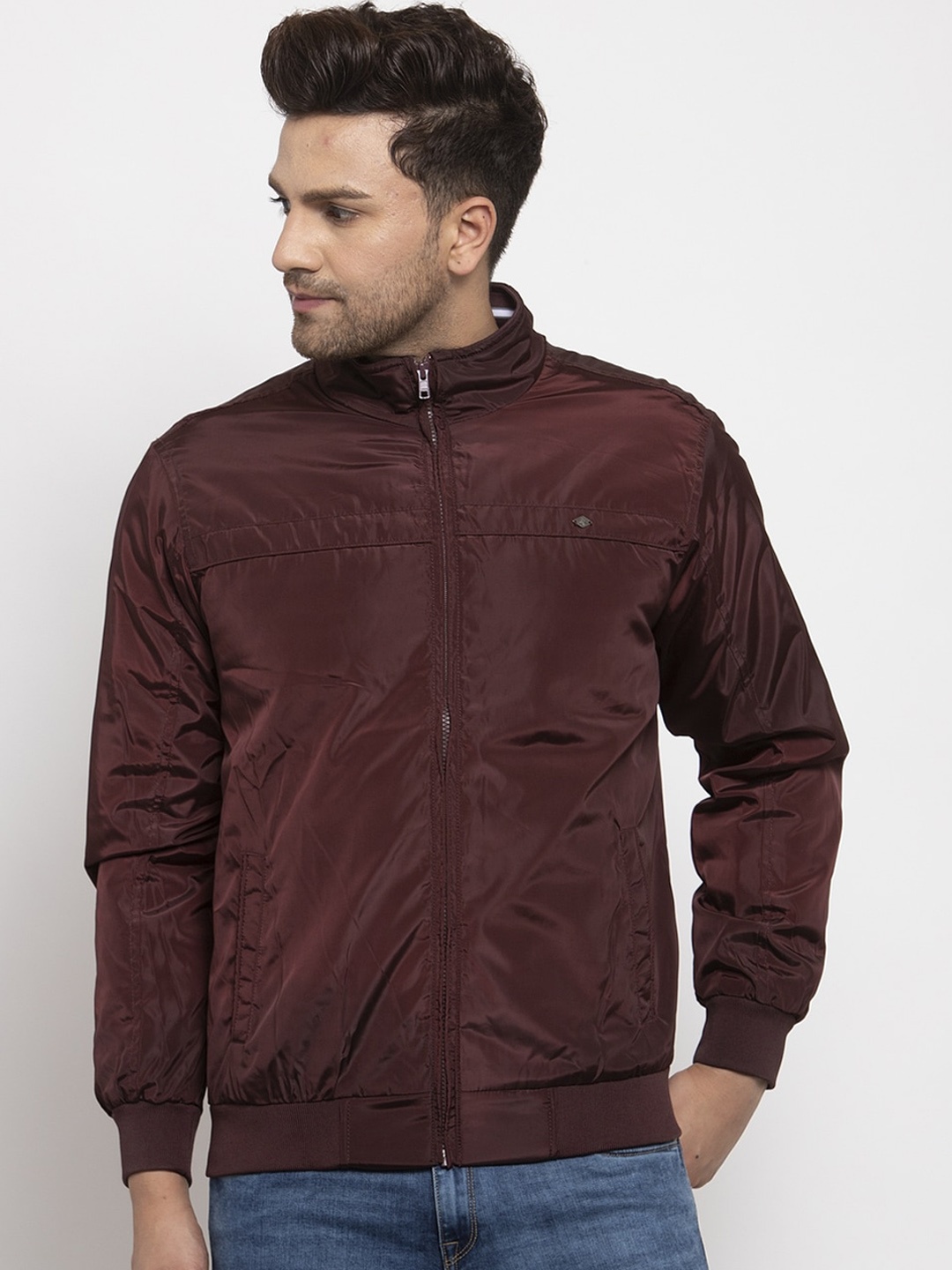

Cantabil Men Maroon Solid Bomber Jacket