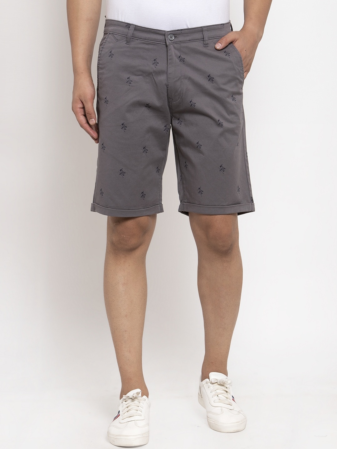 

Cantabil Men Grey Printed Mid-Rise Regular Shorts