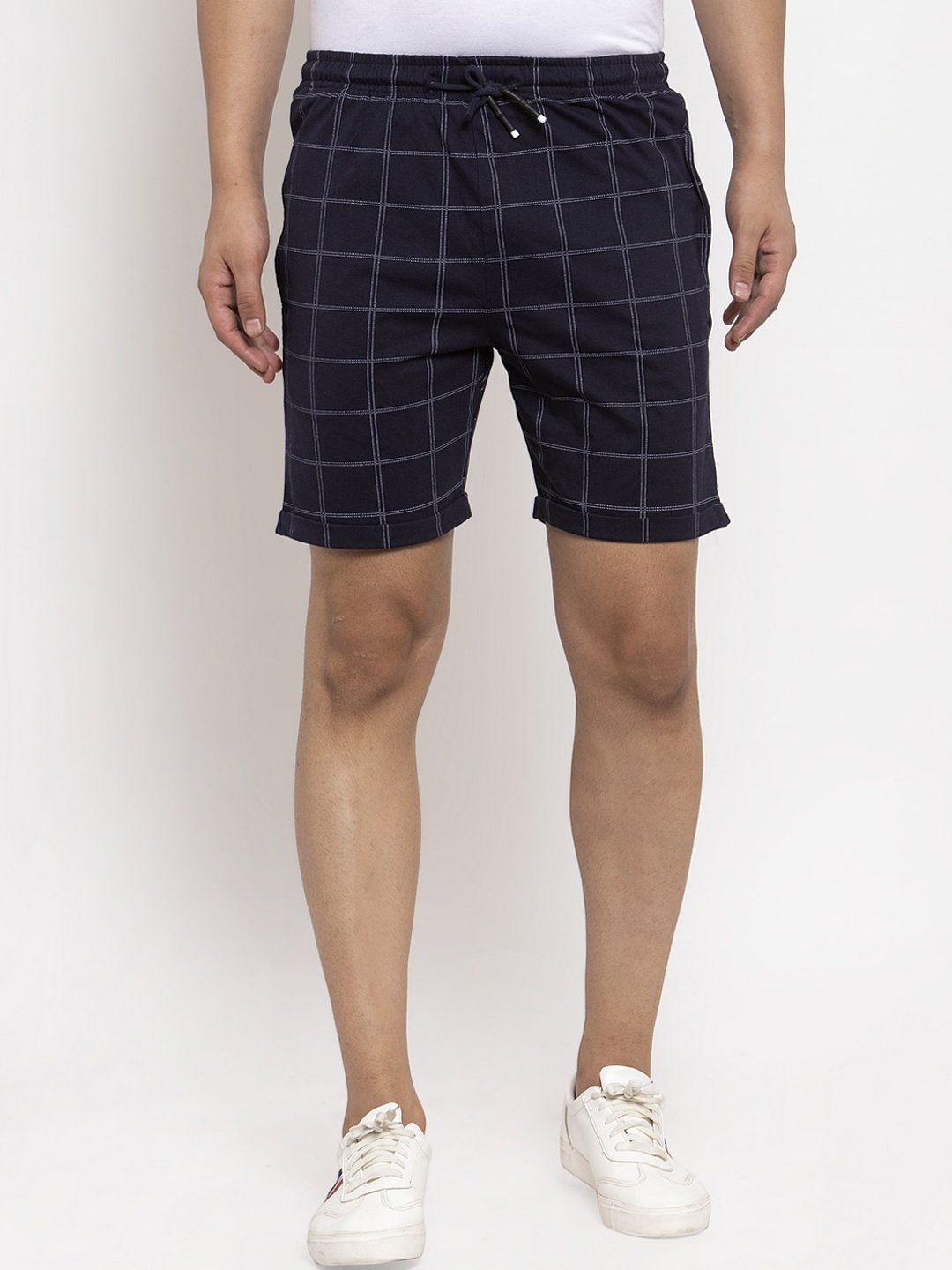 

Cantabil Men Navy Blue Checked Mid-Rise Regular Shorts