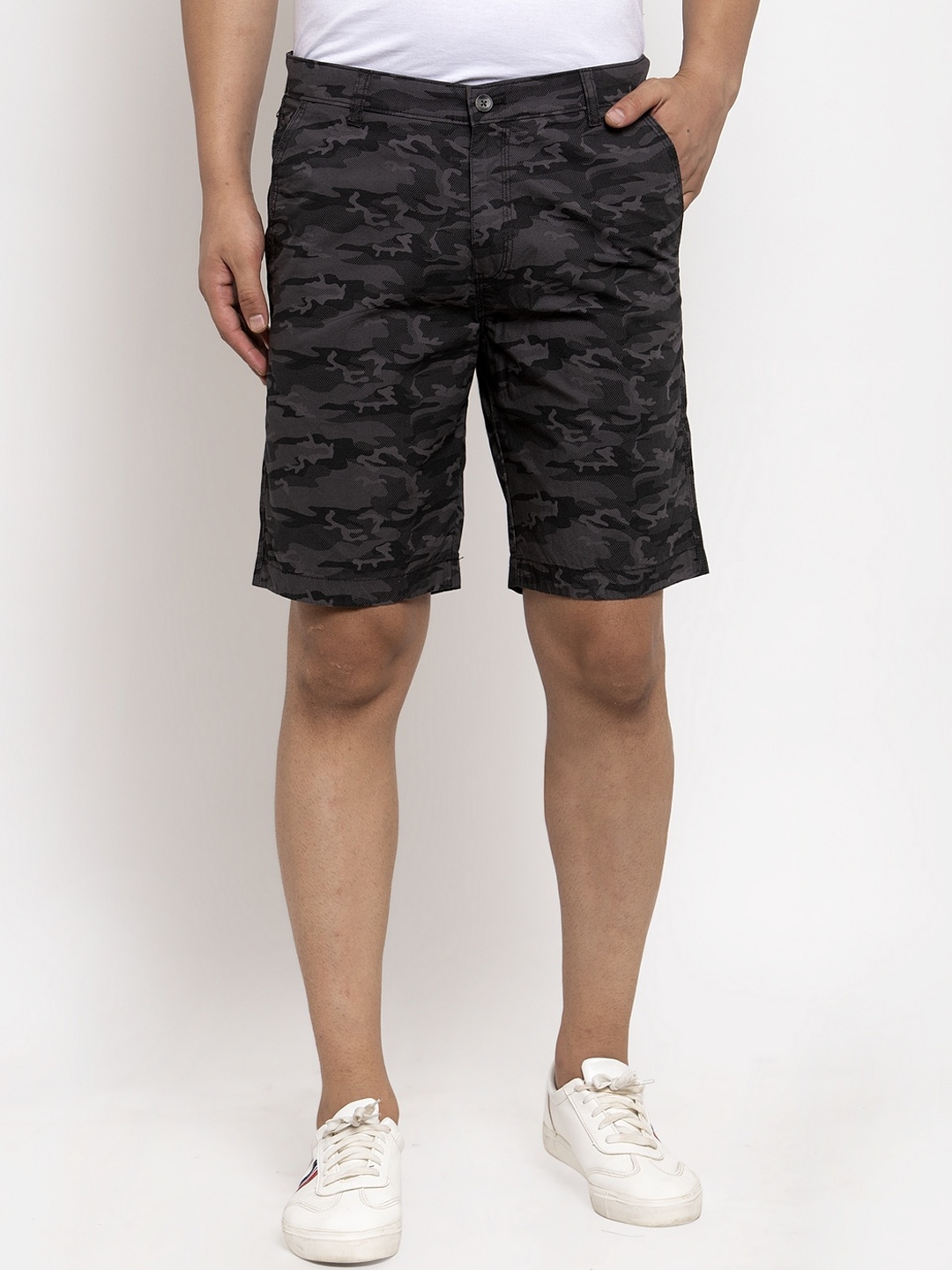 

Cantabil Men Grey Camouflage Printed Mid-Rise Regular Shorts